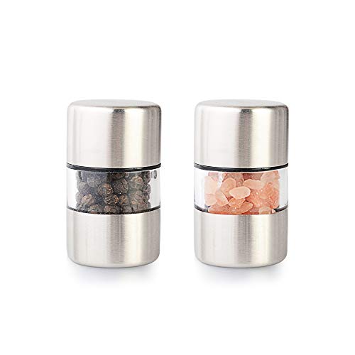 T-mark Premium Meersalz- und Pfeffermühlen-Set – Gewürzmühle mit gebürstetem Edelstahl, kleine tragbare Keramik-Salz- und Pfefferstreuer (2er-Pack) von T-mark