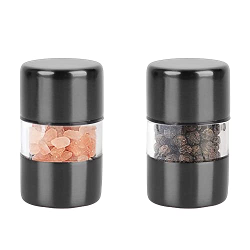 T-mark Premium Salz- und Pfeffermühlen-Set – Gewürzmühle mit gebürstetem Edelstahl, kleine, tragbare Salz- und Pfefferstreuer aus Keramik (2er-Pack) (schwarz) von T-mark
