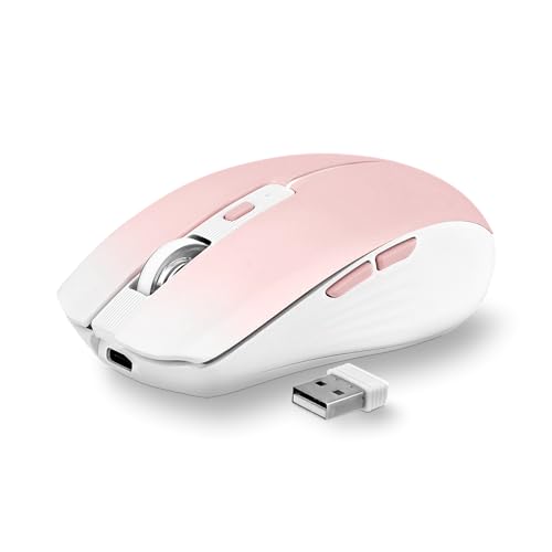 T'nB - Kabellose Maus, Dual Mode Bluetooth und USB-A, Wiederaufladbar, Lange Akkulaufzeit, Leise, 1600 DPI Genauigkeit, 6 Tasten, Kompatibel mit Windows, Linus und MacOs - Pinke von T'nB