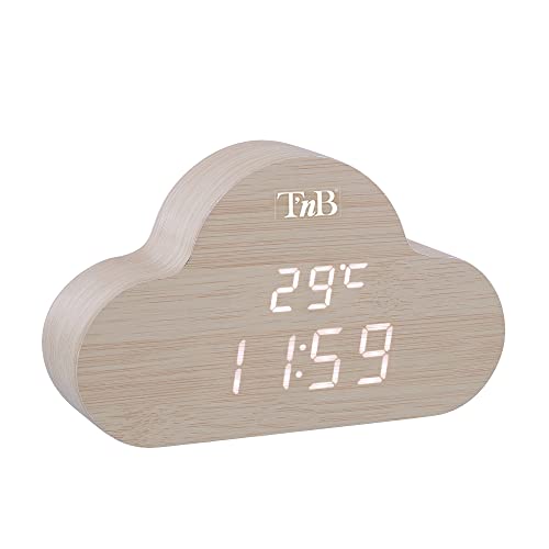 T'nB - Holzwolke Digitaler Wecker mit LEDs, Multifunktionaler Wecker, Digitaluhr mit Zeitanzeige, verstellbare Beleuchtung, 3 programmierbare Weckzeiten - Holzausführung von T'nB