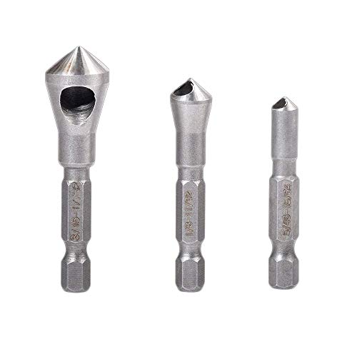 T&F Querlochsenker Senkerbohrer Entgratsenker Set, 3-tlg. 90 Grad Senkbohrer Bit Sets für Senker Fasen Metall Holzbohrer mit 1/4 Zoll Sechskantschaft von T&F