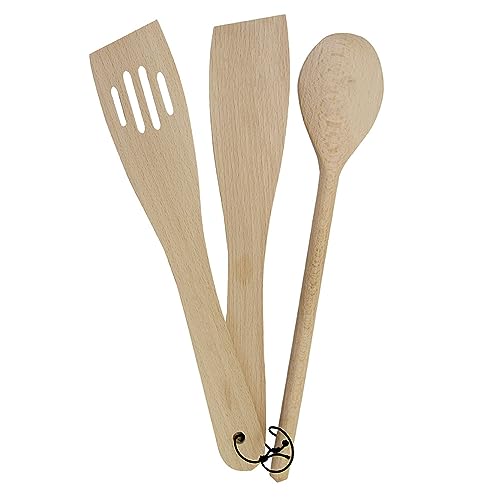 T&G Set mit 3 Küchenhelfern aus Holz in FSC-zertifizierter Buche | Löffel, gebogener Pfannenwender und Pfannenwender | Kochset | hitzebeständig | leicht zu reinigen | Basic Bakeware Essentials | L 30 von T&G