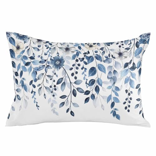 Herbst-Kissenbezüge, Blumen, blaue Eukalyptusblätter, Bauernhaus, ländlich, 50,8 x 66 cm, Standard-Kissenbezüge aus weicher gebürsteter Mikrofaser mit verstecktem Reißverschluss, Bettkissenbezüge für von T&H XHome