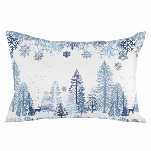 T&H XHome Weihnachts-Kissenbezüge mit blauem Weihnachtsbaum, Schneeflocken, Winterschnee, 50,8 x 66 cm, Standard-Kissenbezüge aus weicher gebürsteter Mikrofaser mit verstecktem Reißverschluss T&H XHome Weihnachts-Kissenbezüge mit blauem Weihnachtsbaum, Schneeflocken, Winterschnee, 50,8 x 66 cm, Standard-Kissenbezüge aus weicher gebürsteter Mikrofaser mit verstecktem Reißverschluss von T&H XHome