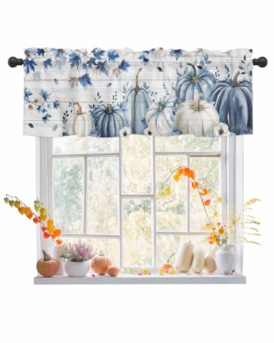 Thanksgiving-Volant-Vorhänge für Küchenfenster, 137 x 45 cm, blaues Ahornblatt, Kürbis-Holzmaserung, Stangentasche, kleiner Vorhang für Wohnzimmer, Vintage-Buchstaben, Volants für Fenster/Badezimmer Thanksgiving-Volant-Vorhänge für Küchenfenster, 137 x 45 cm, blaues Ahornblatt, Kürbis-Holzmaserung, Stangentasche, kleiner Vorhang für Wohnzimmer, Vintage-Buchstaben, Volants für Fenster/Badezimmer von T&H XHome