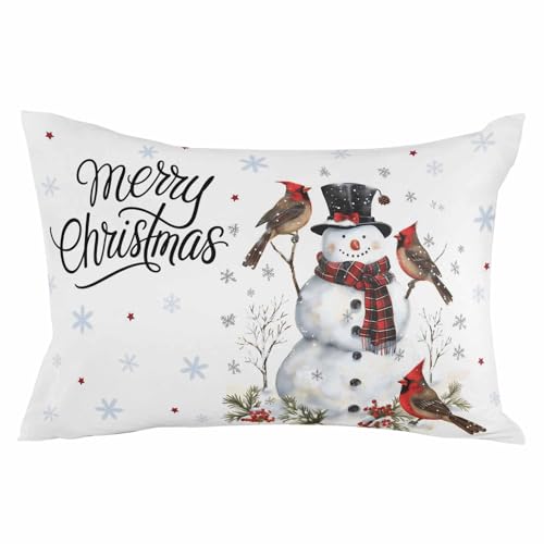 Weihnachts-Kissenbezüge mit Schneemann, Schneeflocke, Kardinäle, Vogel, Aquarell, 50,8 x 66 cm, Standard-Kissenbezüge aus weicher gebürsteter Mikrofaser mit verstecktem Reißverschluss Weihnachts-Kissenbezüge mit Schneemann, Schneeflocke, Kardinäle, Vogel, Aquarell, 50,8 x 66 cm, Standard-Kissenbezüge aus weicher gebürsteter Mikrofaser mit verstecktem Reißverschluss von T&H XHome