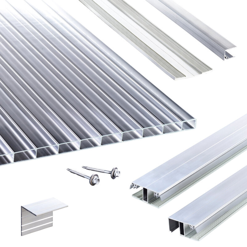 Acryl Stegplatten | Terrassendach-Set | Stabilo Stegplatte | Kombinationsverlegeprofil | 16 mm | glasklar von T&J