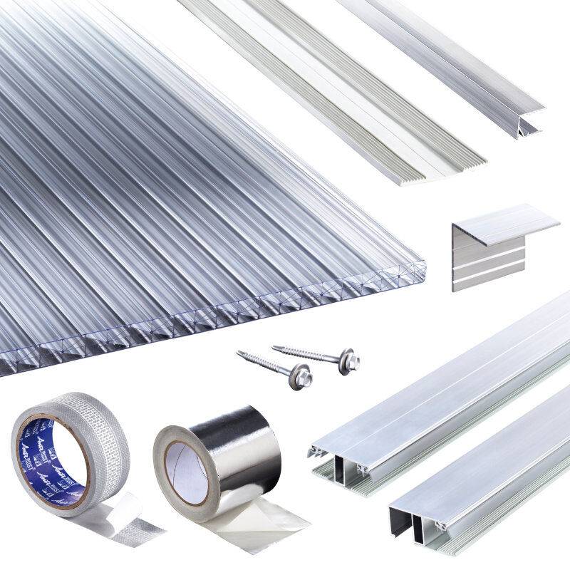 Polycarbonat Stegplatten | Terrassendach-Set | Klassik Top X Stegplatte | Kombinationsverlegeprofil | 16 mm | glasklar von T&J