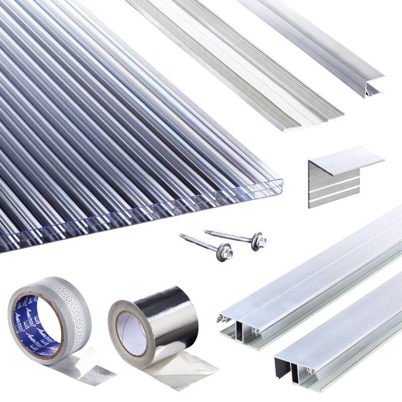 Polycarbonat Stegplatten | Terrassendach-Set | Polyclear Stegplatte | Kombinationsverlegeprofil | 16 mm | glasklar von T&J
