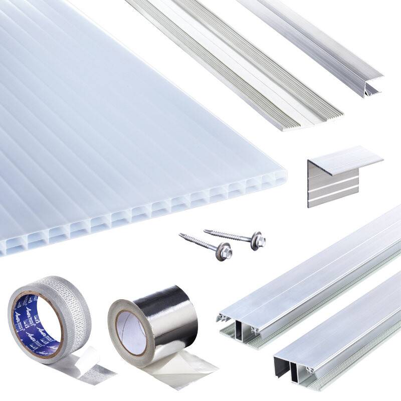 Polycarbonat Stegplatten | Terrassendach-Set | Polyclear Stegplatte | Kombinationsverlegeprofil | 16 mm | opal-weiß von T&J