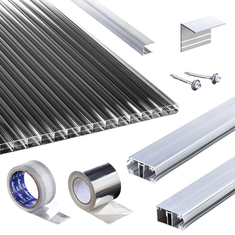 Polycarbonat Stegplatten | Terrassendach-Set | Polyclear Stegplatte | Komplettverlegeprofil | 16 mm | anthrazit von T&J