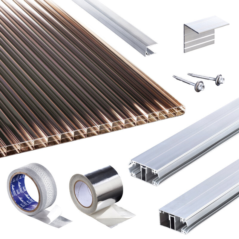 Polycarbonat Stegplatten | Terrassendach-Set | Polyclear Stegplatte | Komplettverlegeprofil | 16 mm | bronze Polycarbonat Stegplatten | Terrassendach-Set | Polyclear Stegplatte | Komplettverlegeprofil | 16 mm | bronze von T&J