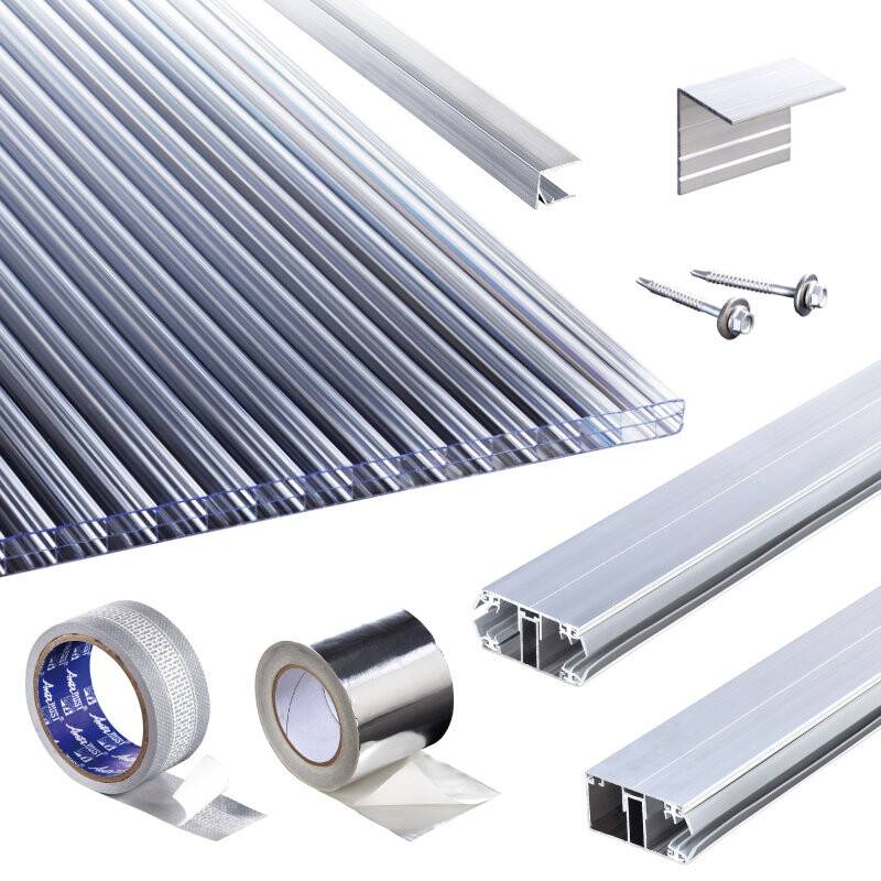 Polycarbonat Stegplatten | Terrassendach-Set | Polyclear Stegplatte | Komplettverlegeprofil | 16 mm | glasklar von T&J