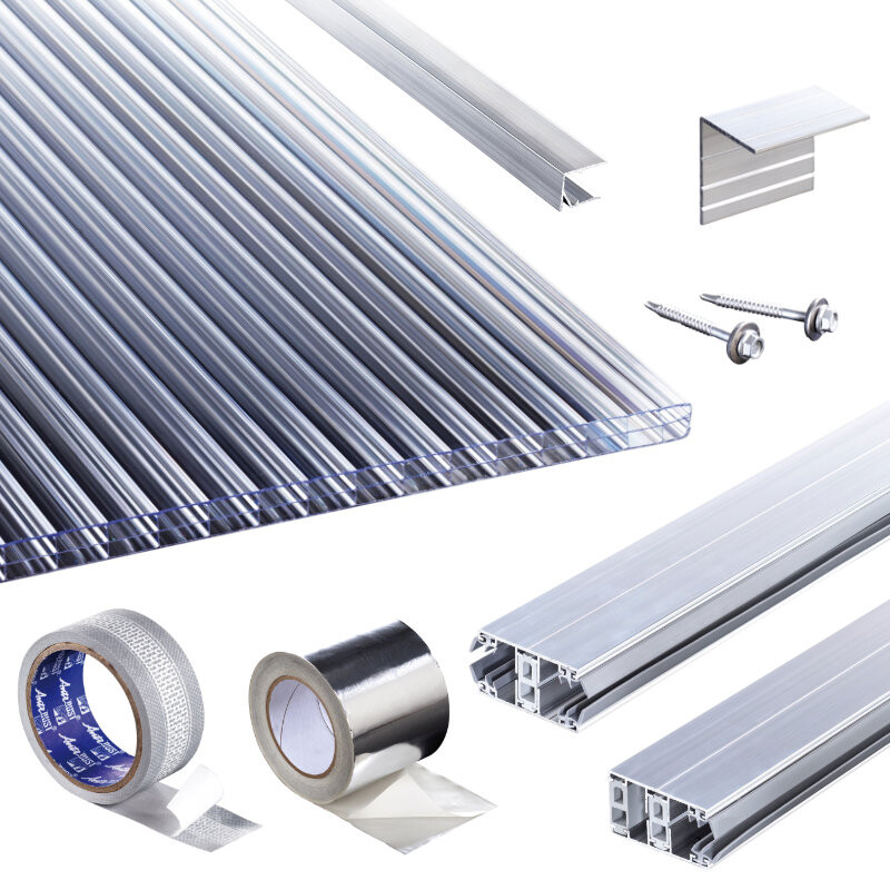 Polycarbonat Stegplatten | Terrassendach-Set | Polyclear Stegplatte | Thermoverlegeprofil | 16 mm | glasklar von T&J