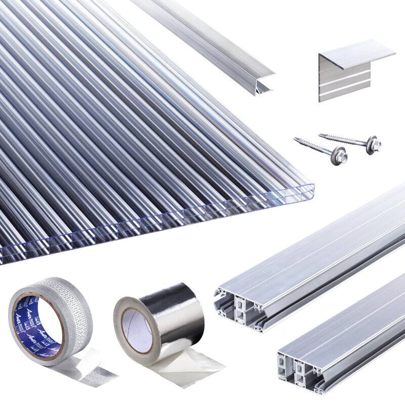 Polycarbonat Stegplatten | Terrassendach-Set | Polyclear Stegplatte | Thermoverlegeprofil | 16 mm | glasklar von T&J