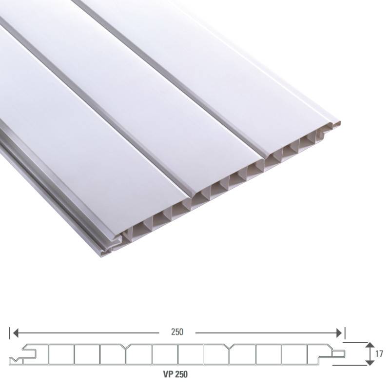 Verkleidungspaneel 3 Brett Optik VP 250 17 x 250 mm PVC Nut- und Feder Hohlprofil weiß von T&J