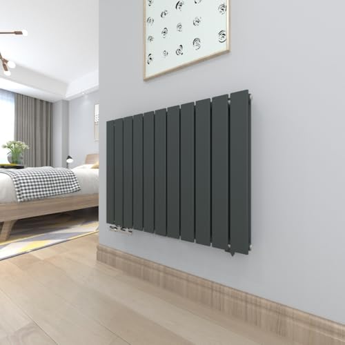 T&K Heizkörper Flach 630x847mm Anthrazit Doppellagig Design Heizkörper, Horizontal Moderne Paneelheizkörper Badheizkörper Für Seitenanschluss Heizung von T&K
