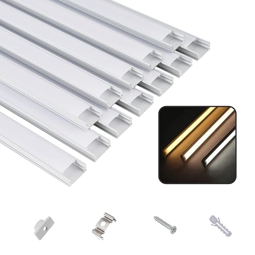 T&K LED Aluminium Profil 12 x 1M U-Form Silber mit Abdeckung Opal, Endkappen und Montageklammer, Eckprofil Eloxiert Für LED-Streifen und LED-Stripes von T&K