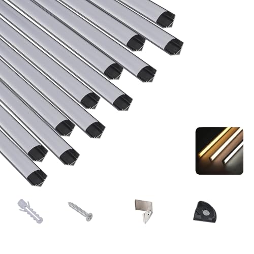 T&K LED Aluminium Profil 12 x 1M V-Form Schwarz mit Abdeckung Opal, Endkappen und Montageklammer, Eckprofil Eloxiert Für LED-Streifen und LED-Stripes von T&K