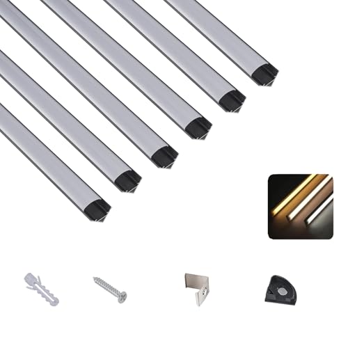 T&K LED Aluminium Profil 6 x 1M V-Form Schwarz mit Abdeckung Opal, Endkappen und Montageklammer, Eckprofil Eloxiert Für LED-Streifen und LED-Stripes von T&K