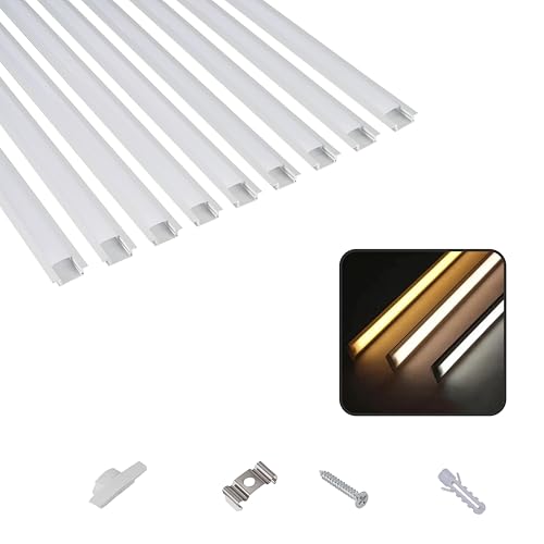 T&K LED Aluminium Profil 9 x 1M U-Form verdeckter Einbau Silber mit Abdeckung Opal, Endkappen und Eckprofil Eloxiert Für LED-Streifen und LED-Stripes von T&K