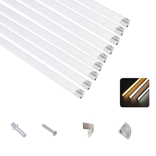 T&K LED Aluminium Profil 9 x 1M V-Form Silber mit Abdeckung Opal, Endkappen und Montageklammer, Eckprofil Eloxiert Für LED-Streifen und LED-Stripes von T&K