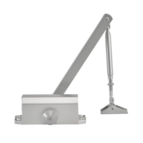 T&K Türschließer Automatischer Einstellbarer Hydraulischer, Silberfarben Aluminiumlegierung Geeignet für 60-80KG, 90° Feststellung, zweistufige Steuerung, Puffer-Türschließer von T&K