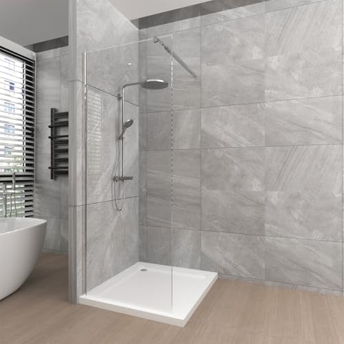 T&K Walk in Duschwand 70x190 cm Chrom, Walk-In Dusche Duschtrennwand Glas, 8 mm gehärtetes Sicherheitsglas beidseitig leicht zu reinigen, Mit einziehbarem Stützbalken von T&K