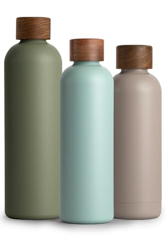 T&N Edelstahl Trinkflasche 750ml, Thermosflasche 0.75l mit Akazienholz Deckel, Isolierte Wasserflasche auslaufsicher bei Kohlensäure, Isolierflasche 750 ml - Aqua Turquoise von T&N