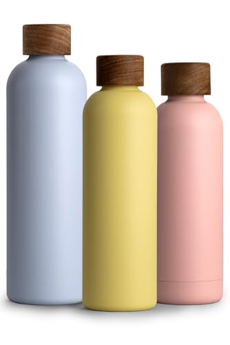 T&N Edelstahl Trinkflasche 750ml, Thermosflasche 0.75l mit Akazienholz Deckel, Isolierte Wasserflasche auslaufsicher bei Kohlensäure, Isolierflasche 750 ml - Lemon Squeeze Yellow von T&N