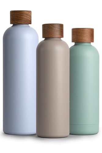 T&N Edelstahl Trinkflasche 750ml, Thermosflasche 0.75l mit Akazienholz Deckel, Isolierte Wasserflasche auslaufsicher bei Kohlensäure, Isolierflasche 750 ml - Mud Grey von T&N