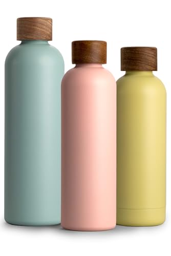 T&N Edelstahl Trinkflasche 750ml, Thermosflasche 0.75l mit Akazienholz Deckel, Isolierte Wasserflasche auslaufsicher bei Kohlensäure, Isolierflasche 750 ml - Nude von T&N