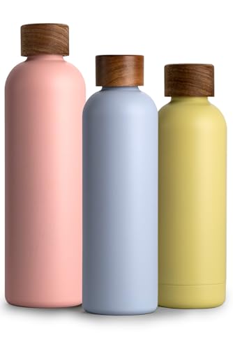 T&N Edelstahl Trinkflasche 750ml, Thermosflasche 0.75l mit Akazienholz Deckel, Isolierte Wasserflasche auslaufsicher bei Kohlensäure, Isolierflasche 750 ml - Sky Blue von T&N