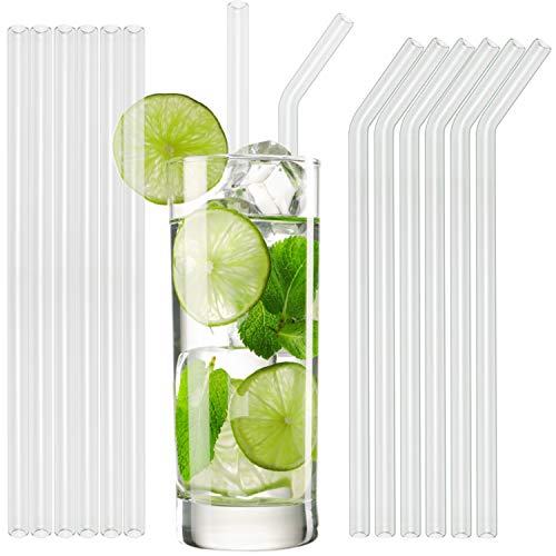 T&N Glas Strohhalm 12er Set - 15/20/23 cm Länge - Trinkhalme Glas + 2 Bürsten - Strohhalm wiederverwendbar Glas - umweltfreundlich BPA frei – Smoothie Cocktail-Strohhalme Glasstrohalme von T&N
