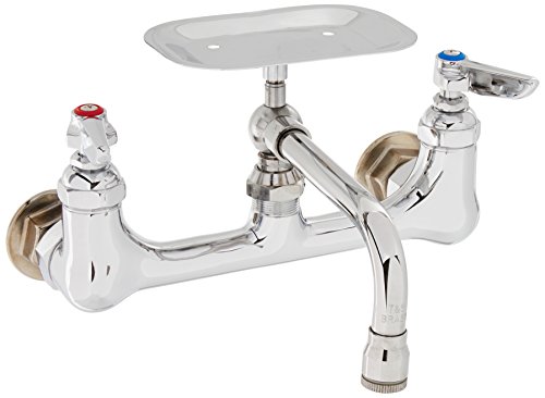 T&S Brass B-0233-01 Wandhalterung 8-Zoll-Zentren 6-Zoll-Schwingdüse Doppel-Speisekammer-Wasserhahn mit Seifenschale von T&S Brass