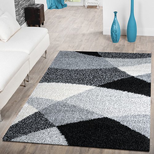 T&T Design Moderner Hochflor Teppich Shaggy Vigo Gemustert in Schwarz Grau Weiß Top Preis!!, Größe:200x280 cm von T&T Design