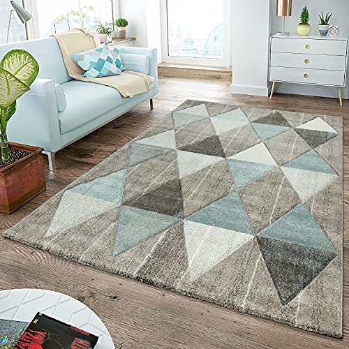 T&T Design Moderner Teppich Wohnzimmer Skandinavisch Rautenmuster Pastell Beige Blau 10-45-2-12, Größe:160x230 cm von T&T Design