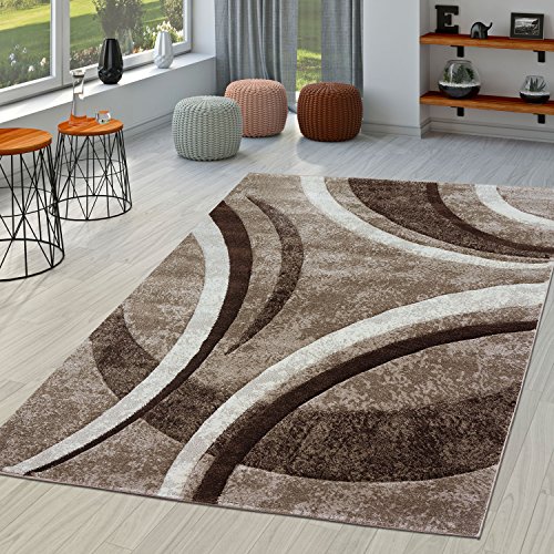 T&T Design Teppich Wohnzimmer Gestreift Modern mit Konturenschnitt in Braun Beige Creme, Größe:160x230 cm von T&T Design