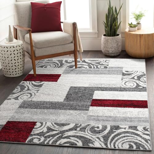 Teppich Günstig Patchwork Design Modern Wohnzimmerteppich In Grau Rot Weiß, Größe:120x170 cm von T&T Design