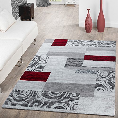 Teppich Günstig Patchwork Design Modern Wohnzimmerteppich In Grau Rot Weiß, Größe:80x150 cm von T&T Design