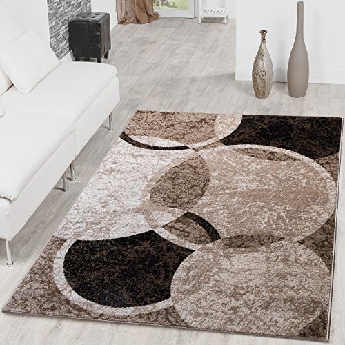 Teppich Kreis Design Modern Wohnzimmerteppich Braun Beige Schwarz Meliert, Größe:190x280 cm von T&T Design