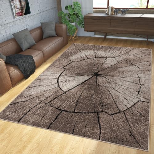 Teppich Modern Edel mit Konturenschnitt Baumstamm Natur Design Grau Braun Beige, Größe:140x200 cm von T&T Design