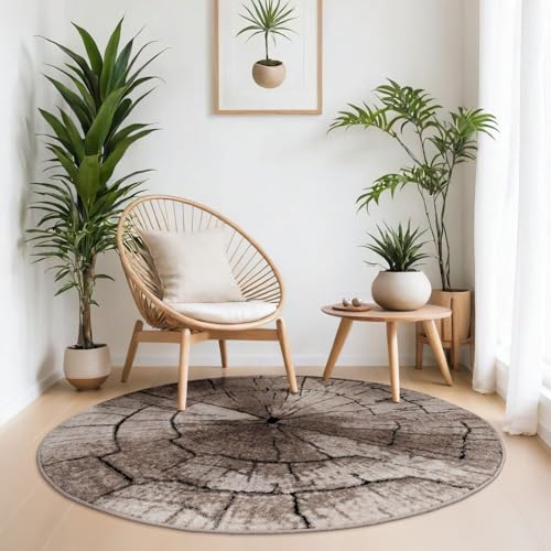 Teppich Modern Edel mit Konturenschnitt Baumstamm Natur Design Grau Braun Beige, Größe:140x200 cm von TT Home