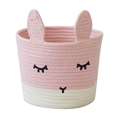 T&T Homewares Kleiner niedlicher Baumwollseil-Aufbewahrungskorb für Wäschekorb, Baby-Kinderzimmer-Organizer, Organizer, Korb für Pflanzenkorb, Katze, Hund, Spielzeug, Aufbewahrung (rosa Hase) von T&T Homewares