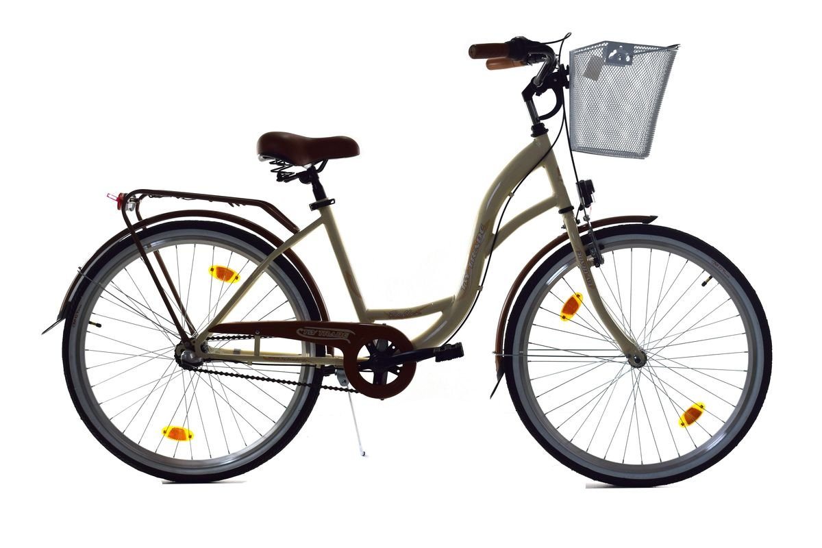 T&Y Trade Cityrad 26 Zoll Kinder Mädchen Damen City Fahrrad Bike Rad NEXUS Reflex Beige, 3 Gang Shimano, Nabenschaltung, Rücktritt, Gepäckträger, Licht, 3 Nexus Gang, Seitenständer, Korb von T&Y Trade