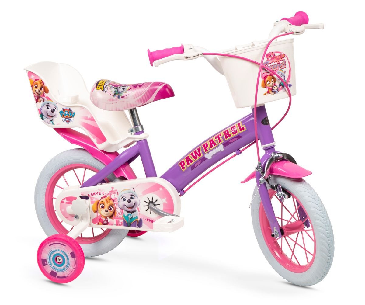 T&Y Trade Kinderfahrrad 12 Zoll Kinder Mädchen Fahrrad Mädchenfahrrad Rad Bike Paw Patrol LILA, 1 Gang, Puppensitz, Korb, Stützräder von T&Y Trade