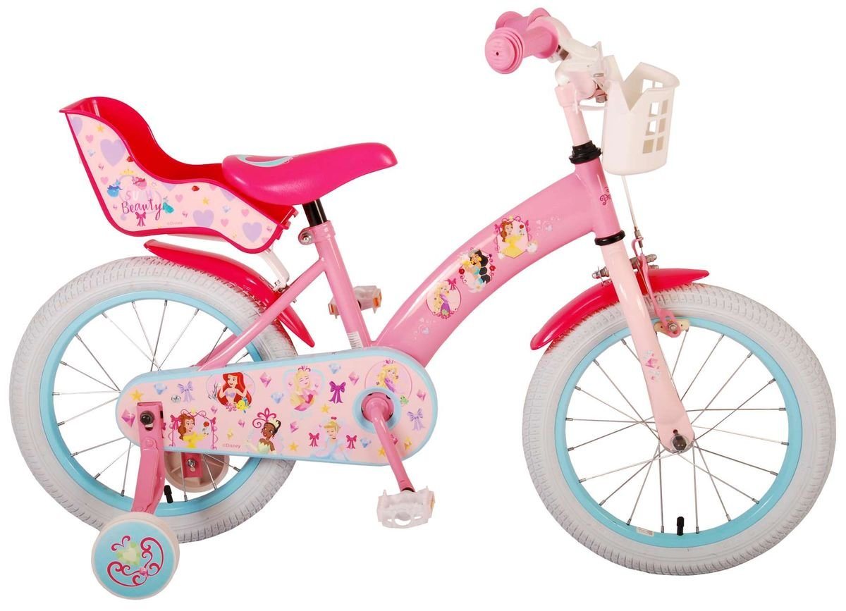 T&Y Trade Kinderfahrrad 14 Zoll Fahrrad Kinder Mädchenfahrrad Rad Disney Princess 21409-CH, 1 Gang, Rücktrittbremse, Korb, Puppensitz, Stützräder von T&Y Trade