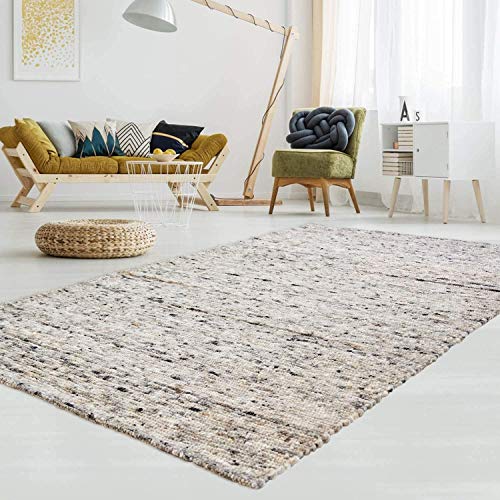 T.Carpet Gewalkter Handweb-Teppich Lambrecht aus hochwertiger Schurwolle edel und aufwendig verarbeitet fürs Wohnzimmer, Eszimmer, Schlafzimmer und die Küche geeignet 30 Grau meliert 200 x 240 cm von T.Carpet