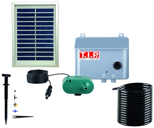 T.I.P. Automatisches Solar Bewässerungssystem (36 l/h Fördermenge, 3 m Förderhöhe, 2.000 mah Akku, 0,7 Watt Solar Kollektor, Komplettset, 10 m Schlauch, 15 Dreiwegeventile, 15 Tropfer) SBS 36, 30338 von T.I.P.