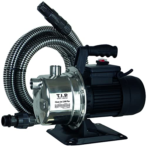 T.I.P. Edelstahl-Gartenpumpe mit Jet-System, 4.400 l/h, 50 m Höhe, 1.200W, thermischer Schutz, Inkl. 4 m Ansaugschlauch, Tragegriff, Clean Jet 1300 Plus, 30087 von T.I.P.